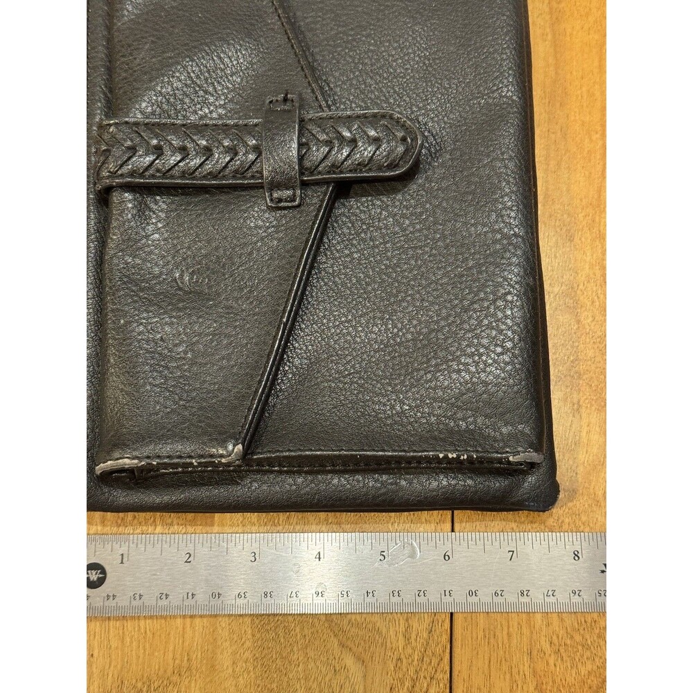 Lucky Brand Black Leather Pebbles Crossbody Bag Foldover Wallet Purse Distressed - Picture 15 of 16